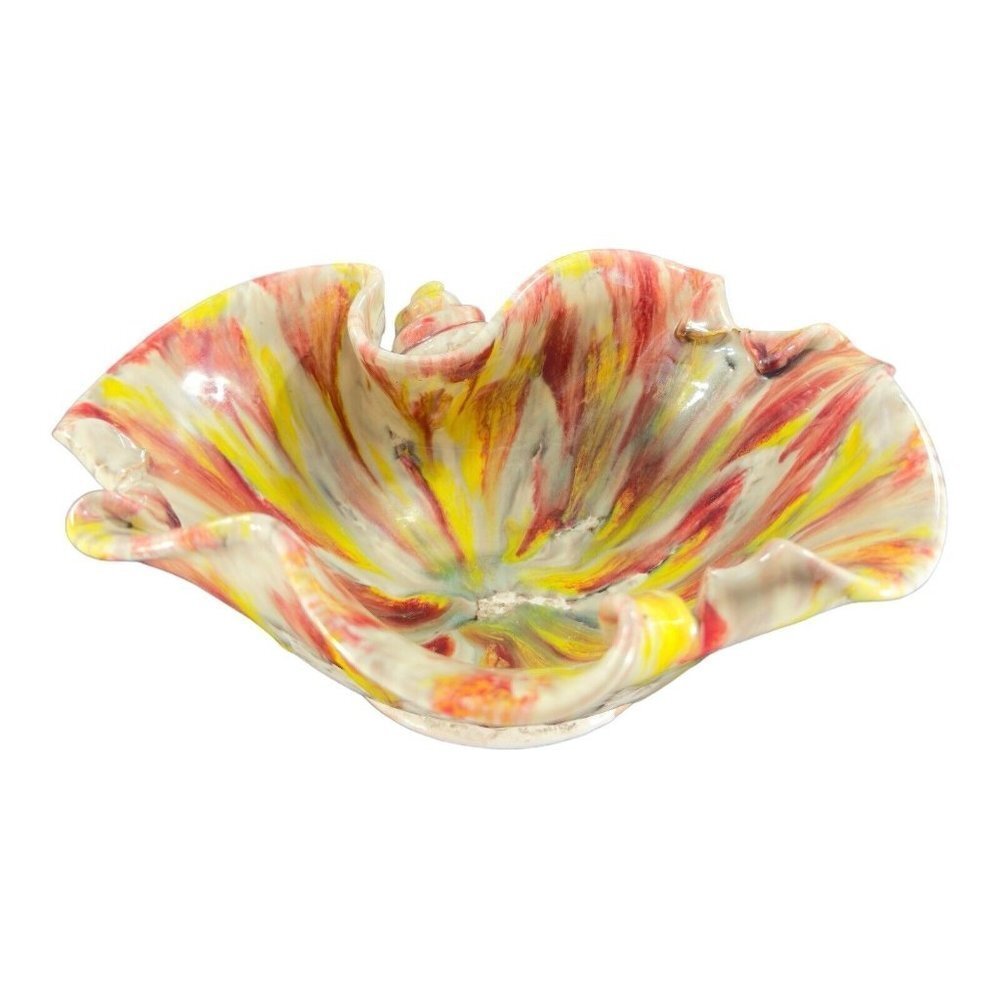 Mid Century Italian‎ Pottery Splatter Glaze Bowl Dish Large Snail Shell Design